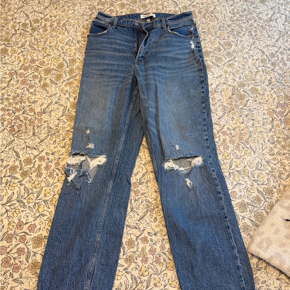 Abercrombie & Fitch Distressed Straight Leg Blue Jeans